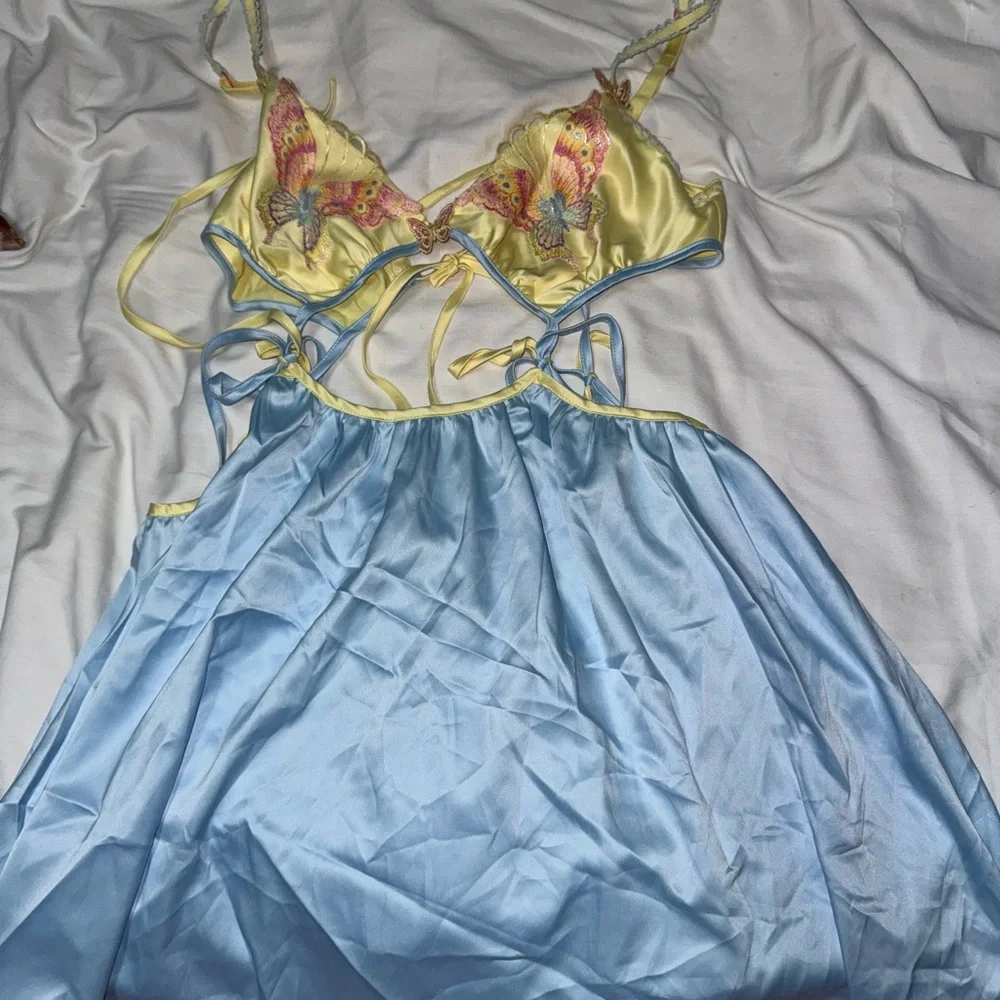 For Love & Lemons Pastel Yellow and Light Blue Mini Dress - Picture 2 of 11